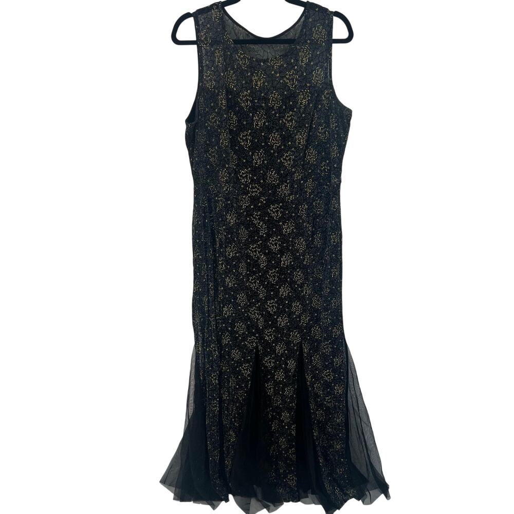 Candlelight Women’s 2X Evening Gown Black & Gold Roses Formal Dress